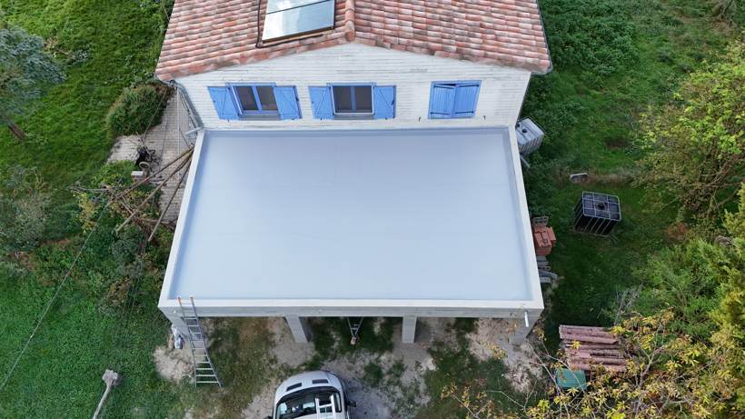 Étanchéité de toiture-terrasse (vue aérienne) en Haute-Garonne